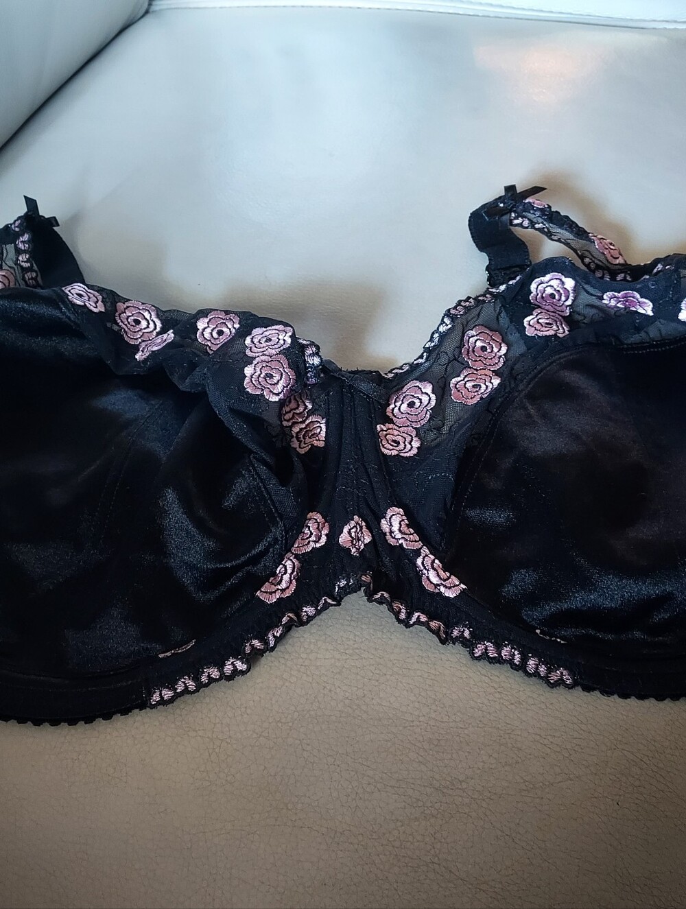 Gemm Satin Super Plus Underwire Bra with Wide Straps/ Rose Embroidery. 46H. NWOT